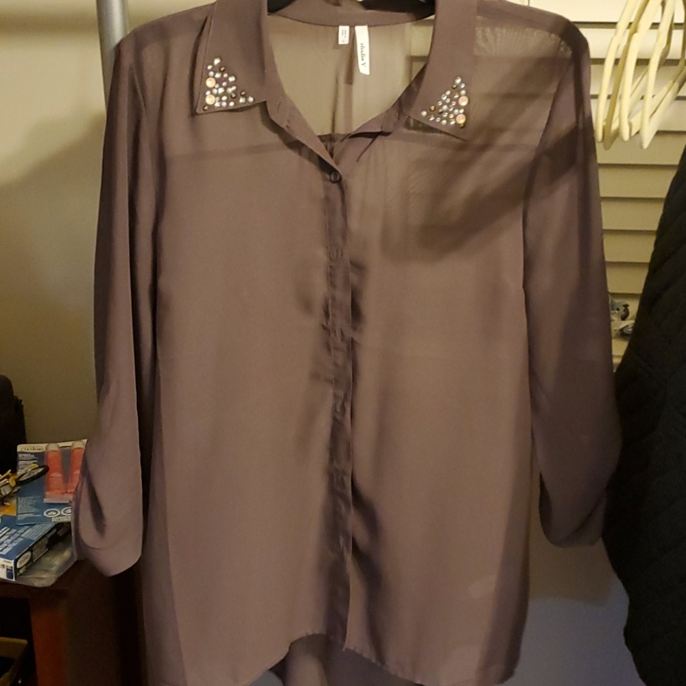 Purple Blouse w/ Bedazzled Collar